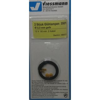 Viessmann 3501 Gl&uuml;hlampen gelb T3/4, &Oslash; 2,3 mm, 12 V, 50 mA, 2 Kabel, 2 St&uuml;ck NEU