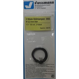 Viessmann 3503 Gl&uuml;hlampen klar T3/4, &Oslash; 2,3 mm, 12 V, 50 mA, 2 Kabel, 2 St&uuml;ck NEU