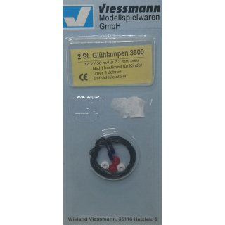 Viessmann 3500 Gl&uuml;hlampen blau T3/4, &Oslash; 2,3 mm, 12 V, 50 mA, 2 Kabel, 2 St&uuml;ck NEU