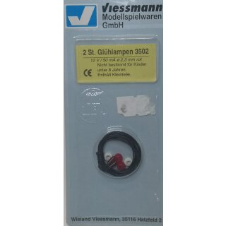 Viessmann 3502 Gl&uuml;hlampen rot T3/4, &Oslash; 2,3 mm, 12 V, 50 mA, 2 Kabel, 2 St&uuml;ck NEU