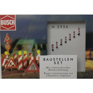 Busch 5956 Baustellen-Set. 7 Warnbaken (davon 4 mit Blitz) und Blinkschaltung Spur N NEU