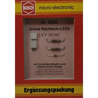 Busch 5993 Rechteck-LEDs 2,4 V gr&uuml;n Spur H0 NEU