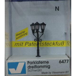 Viessmann 6477 Parklaterne dreiflammig, schwarz, 3 LEDs warmwei&szlig; Spur N NEU