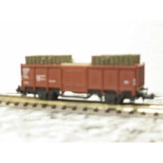 Minitrix 3265 offener Güterwagen  braun beladen mit Grubenholz ohne OVP
